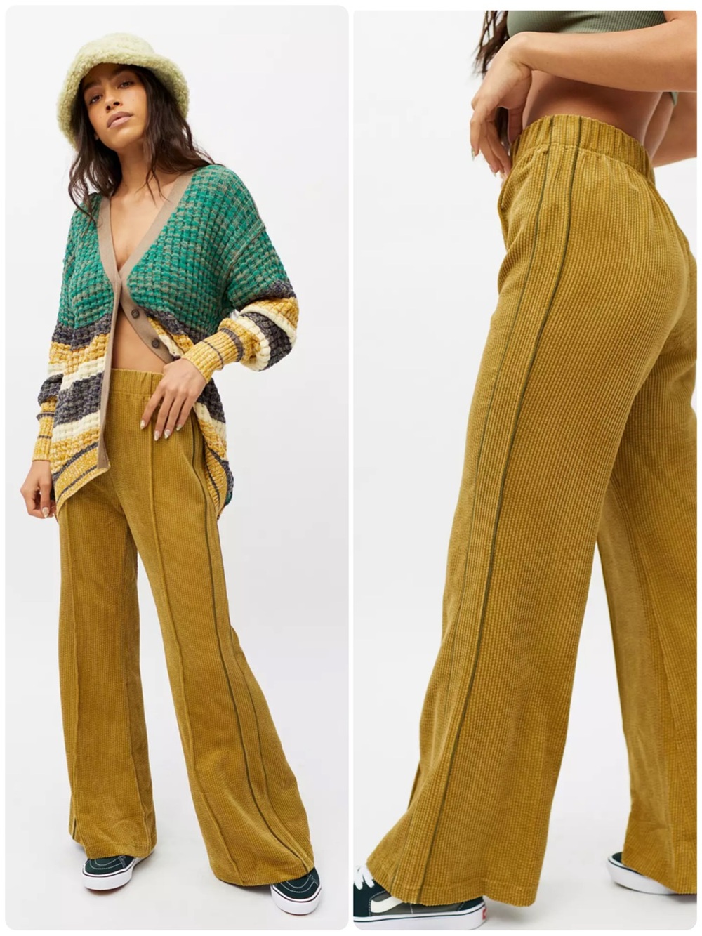 BDG Urban Outfitters Josie Corduroy Wide Leg Flare Pull on Pants Moss High Rise